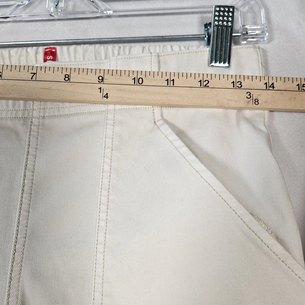 SPANX Jeans Women's M 28x29.5 Stretch Twill Cargo‎ Ivory Pockets Hem Zip Joggers